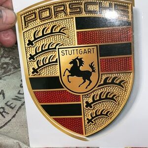 1 Porsche Crest Sticker vinyl decal new original  size 4 1/2" x 3 1/2" not metal